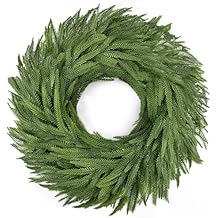 Wakeys 24" Norfolk Pine Wreath for Front Door, Real Touch Christmas Wreaths Artificial Greenery Realistic Wreath Holiday Wi