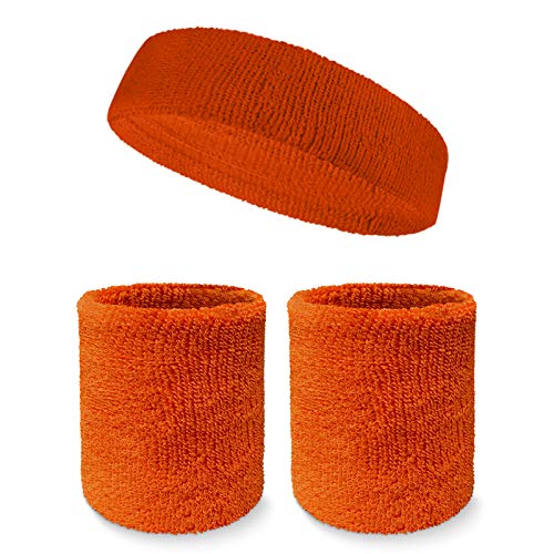 COUVER Unisex Terry Sweatband Set, Headband Wristbands, Dark Orange