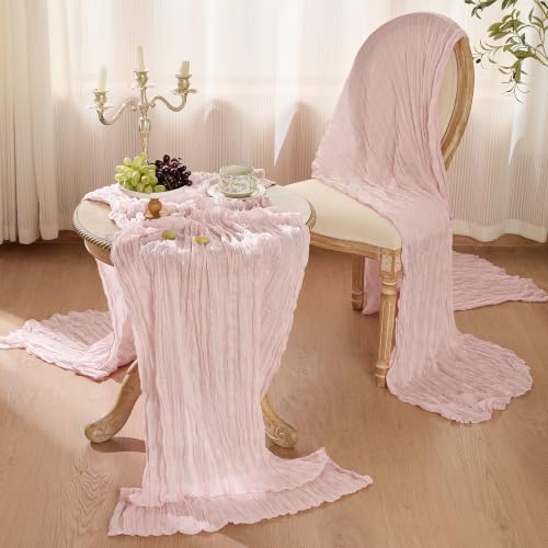 6 Pack Dusty Pink Cheesecloth Table Runners Boho Gauze Home Decor 35x120In - Image 5