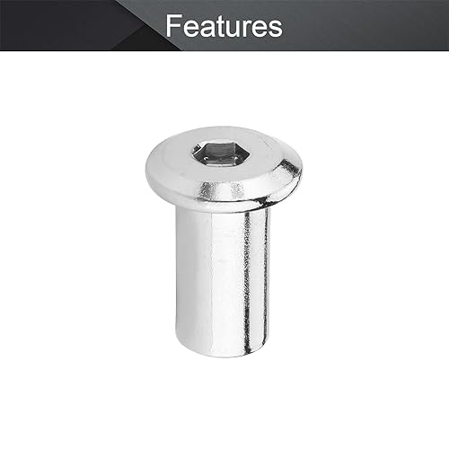 Miniatura 3 de MroMax M6 x 0591in tuerca de inserción de hierro niquelado remache cabeza hexagonal tuercas tornillo montaje poste para instalación de muebles tono