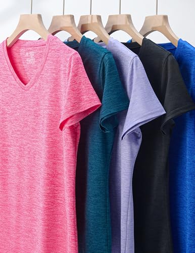 Image of 5 Pack Women's Quick Dry Short Sleeve T Shirts, Athletic Workout Tee Tops for Gym Yoga Running