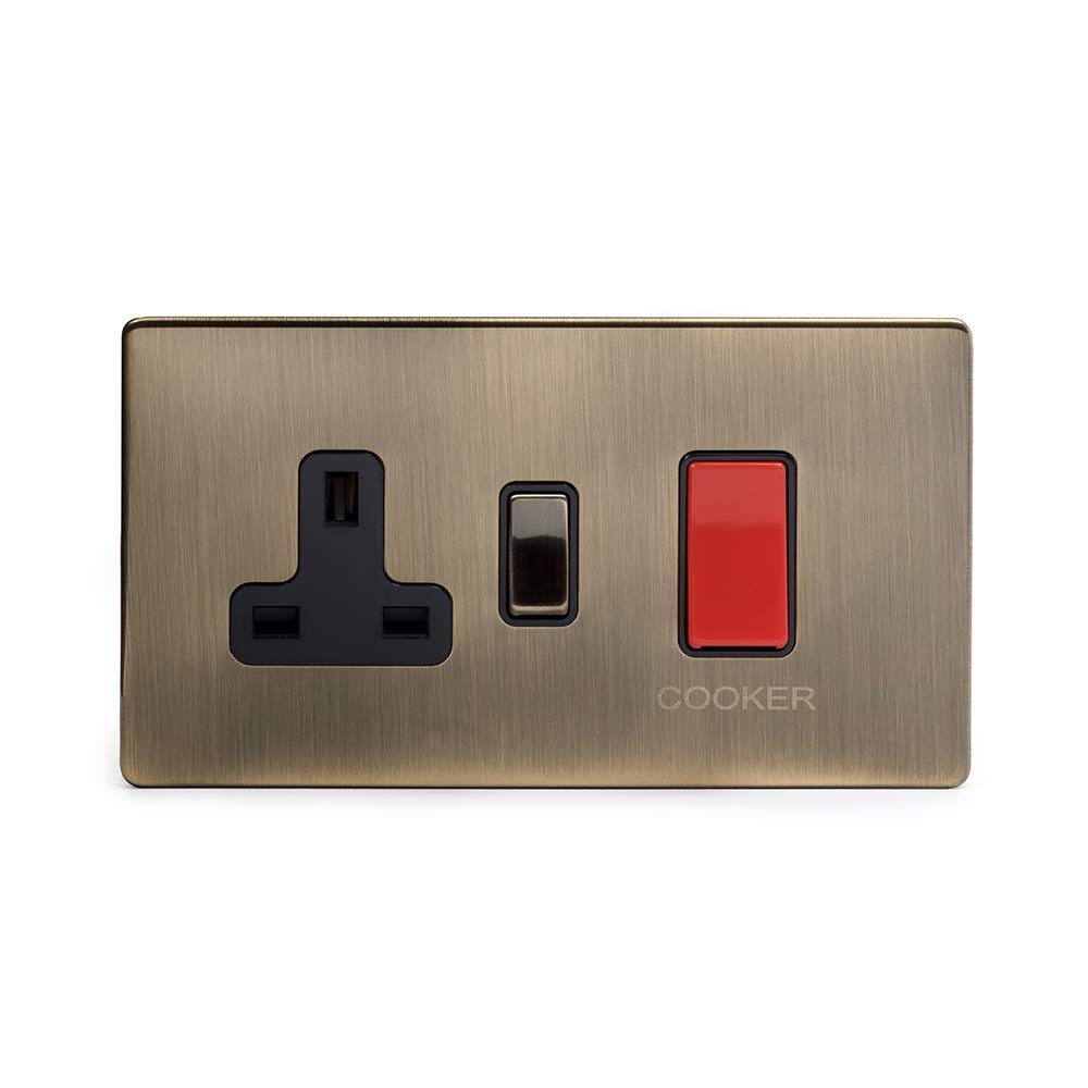 Soho Lighting Antique Brass 45A Cooker Control Unit Blk Ins Screwless