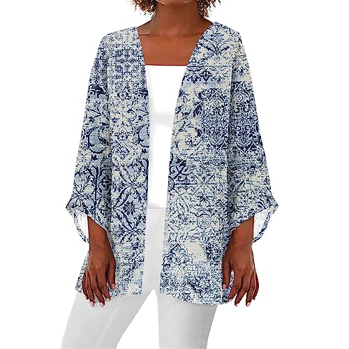 Open Front Casual Blouse Tops Women's Floral Print Puff Sleeve ...