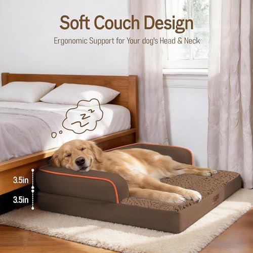 Image of Comfort Expression Washable Orthopedic Dog Bed for Extra Large Sized Dogs | Waterproof Memory Foam Pet Bed 42x30 Inch with Removable Cover with Non-Slip & Bolster, Dark Brown