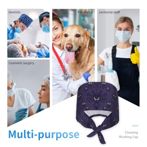 Image of Cute Pug Dog Print Working Cap Scrub Cap with Sweatband,Adjustable Fashion Bandage Tie Back Hat Headwear for Women Men