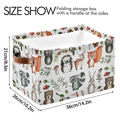 Image of Storage Bin Basket 1 pcs Large Foldable Clothes Bag Collapsible Fabric Laundry Hamper Folding Washing Bin (Rectangle-Cute Woodland Animals)