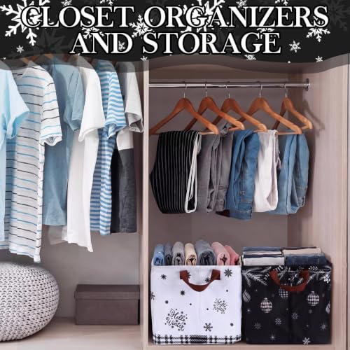 Image of Fourluoo 6 Pack Floral Storage Basket with Handles Clothes Storage Basket Bin Foldable Box Bins Organizer for Closet Shelf Nursery Kid Room Book Toy Chest(6,Black and White Christmas)