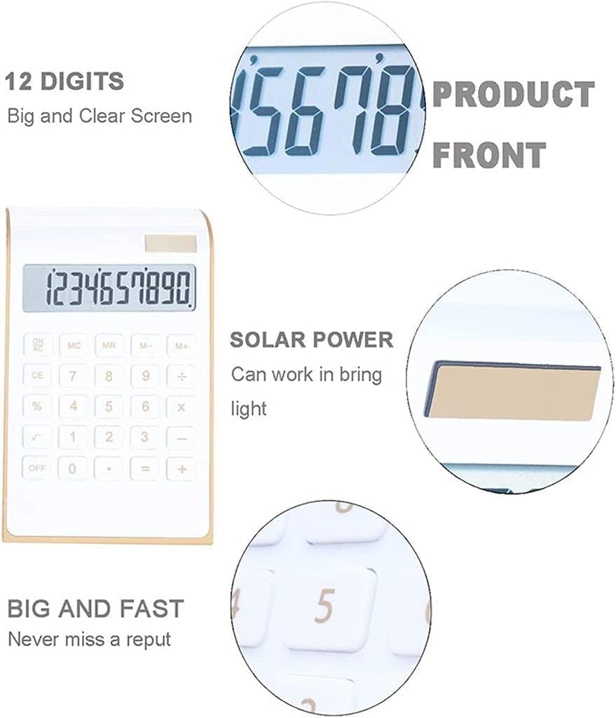 Calcolatrice da Tavolo, calcolatrice Design Sottile ed Elegante Elettronica for la casa dell'ufficio Calcolatrice da Tavolo a Doppia Alimentazione Energia Solare 10 cifre inclinate