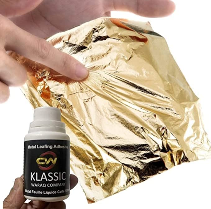 Gold Leaf Sheets 25 Sheets (16 by 16.cm) + Adhesive 100ml β Gilding Glue - Gold Foil for Gilding, Epoxy Resin Art, Maysur Paintings, Arts & Crafts, DIY, Furniture