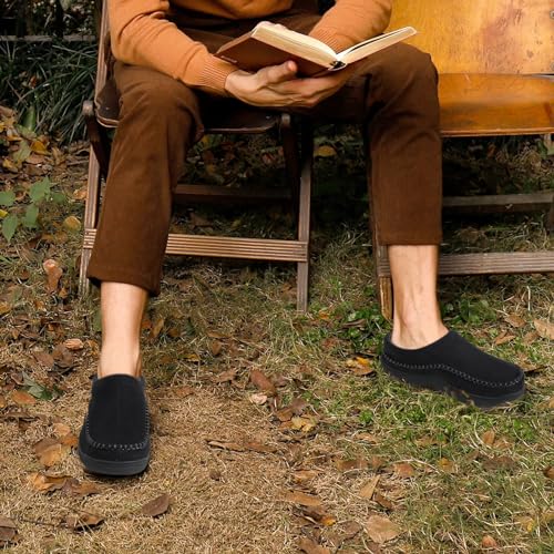 image for Zigzagger Men's Slip On Moccasin Slippers, Indoor/Outdoor Warm Fuzzy C