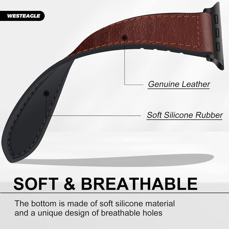 Image of Magnetic Leather Bands Compatible with Apple Watch 49mm 46mm 45mm 44mm 42mm | Genuine Leather with Magnetic Buckle for iWatch Ultra 2 Ultra SE Series 10 9 8 7 5 4 3