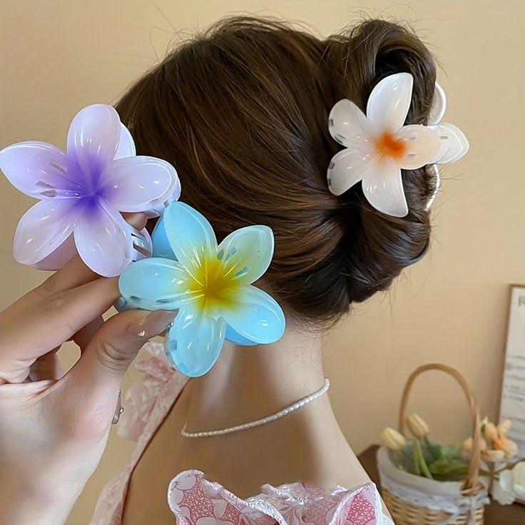 Beautiful Super Bright Multicolor Hair Clips for Women Girls Accessory Strong Non Slip Perfect Hold Thick Hair Long Decorative Floral Cute Set of 3