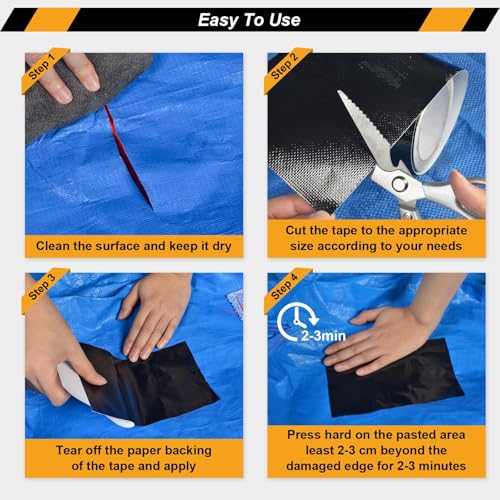 Image of succulentlovers Tent Repair Tape - 4.7IN x 25FT Tent Repair Kit RV Awning Vinyl Repair Tape for Tarp Waterproof Black Boat Cover Patch Kit for Canvas, Fabric, Canopy, Boat Cover