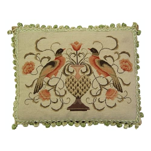 Veravellum Handmade Wool Needlepoint Throw Pillow Cover 16x20 - Vintage French Country Decorative Cushion Cover for Couch Bed and Spring Home Deco