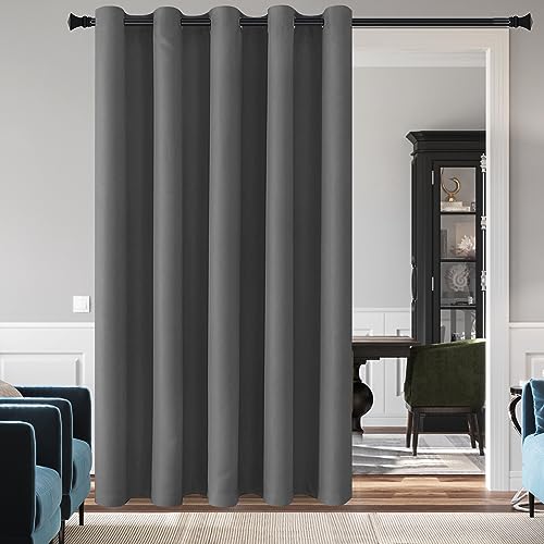 DWCN Blackout Curtain Panel for Bedroom - Thermal Insulated Energy Saving Grommet Blackout Drapery for Patio Door, Room Divider Long Curtain, Dark Grey, W80 by L108, 1 PC