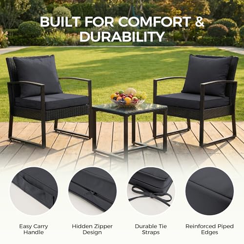 Image of UNIKOME 24 inchx24 inchx4 inch Outdoor Chair Cushions Set - Waterproof Patio Cushions for Outdoor Furniture with Removable Cover, Ties & Handle, Deep Seat Patio Cushions for Sofa Couch - Dark Grey