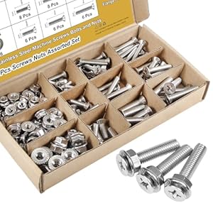 M4/M5/M6 Cross Countersunk Bolt Nut Set Phillips Head 304 Stainless Steel Bolts and Flange Nuts, 156 Pcs Flat Head Screws Nuts Bolts Assortment Kit Right Hand