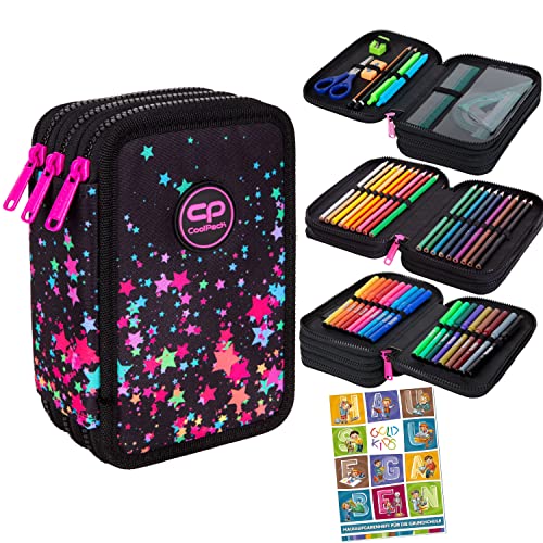 Federtasche 3-fache Federmappe Galaxy Federmäppchen 46-teilig gefüllte Schüleretui Stifte und Pinsel inkl. Aufgabenheft Federbox Etui Stiftetasche Schlamper-Etui Schul-Etui Cover