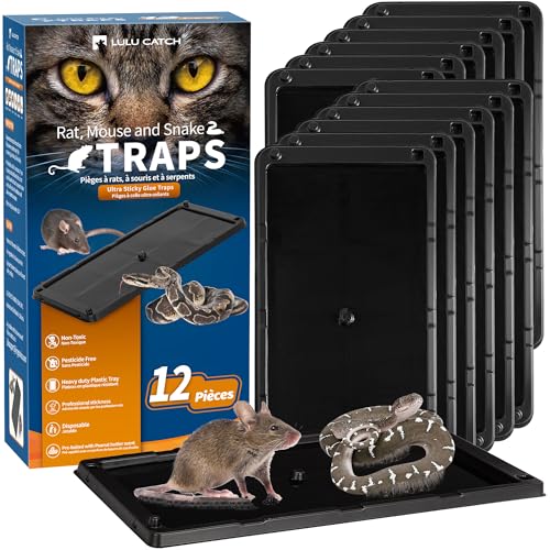 LULUCATCH Mouse Traps 12 Pack Large Glue Traps Mouse Traps Indoor for Home Pre-Baited Non-Toxic Bulk Glue Boards for Mice Snakes Rat Lizard Cockroach & Spiders Pet Safe Easy to Use