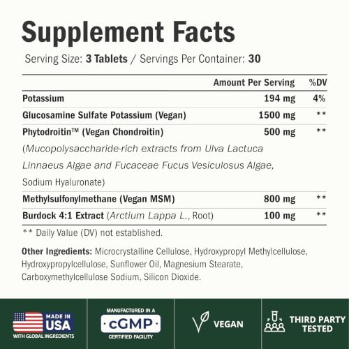Image of Vegan Glucosamine Chondroitin MSM - Joint Supplements for Men and Women with Glucosamine Sulfate 1500 mg - Joint Health Supplement for Cartilage, Mobility & Joint Support - 90 Tablets