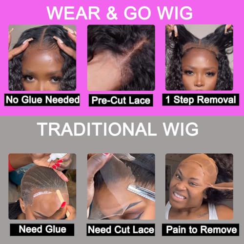 Image of Srakuw Wear and Go Glueless Wigs Human Hair Pre Plucked Pre Cut 4x4 Lace Front Wigs for Black Women for Beginners Curly Human Hair Wig (28 Inch)