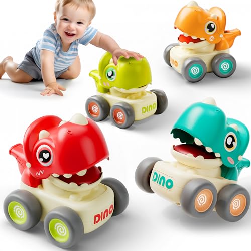 Image of iPlay, iLearn Dinosaur Press to Go Car Toys for Toddlers 1-3, Baby Dinos Racing Cars, Infant Play Whistle Vehicle Set, Push Go Friction Car for 6-9-12-18 Month, 1-2 Years Old Boys 1st Birthday Gift