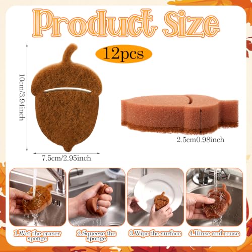 Image of Tioncy 12 Pack Acorn Kitchen Sponges Bulk Dual Sided Scrubber Brown Acorn Sponges Reuseble Non Scratch Dishwashing Kitchen Cleaning Accessories for Pot Boiler Pan Household