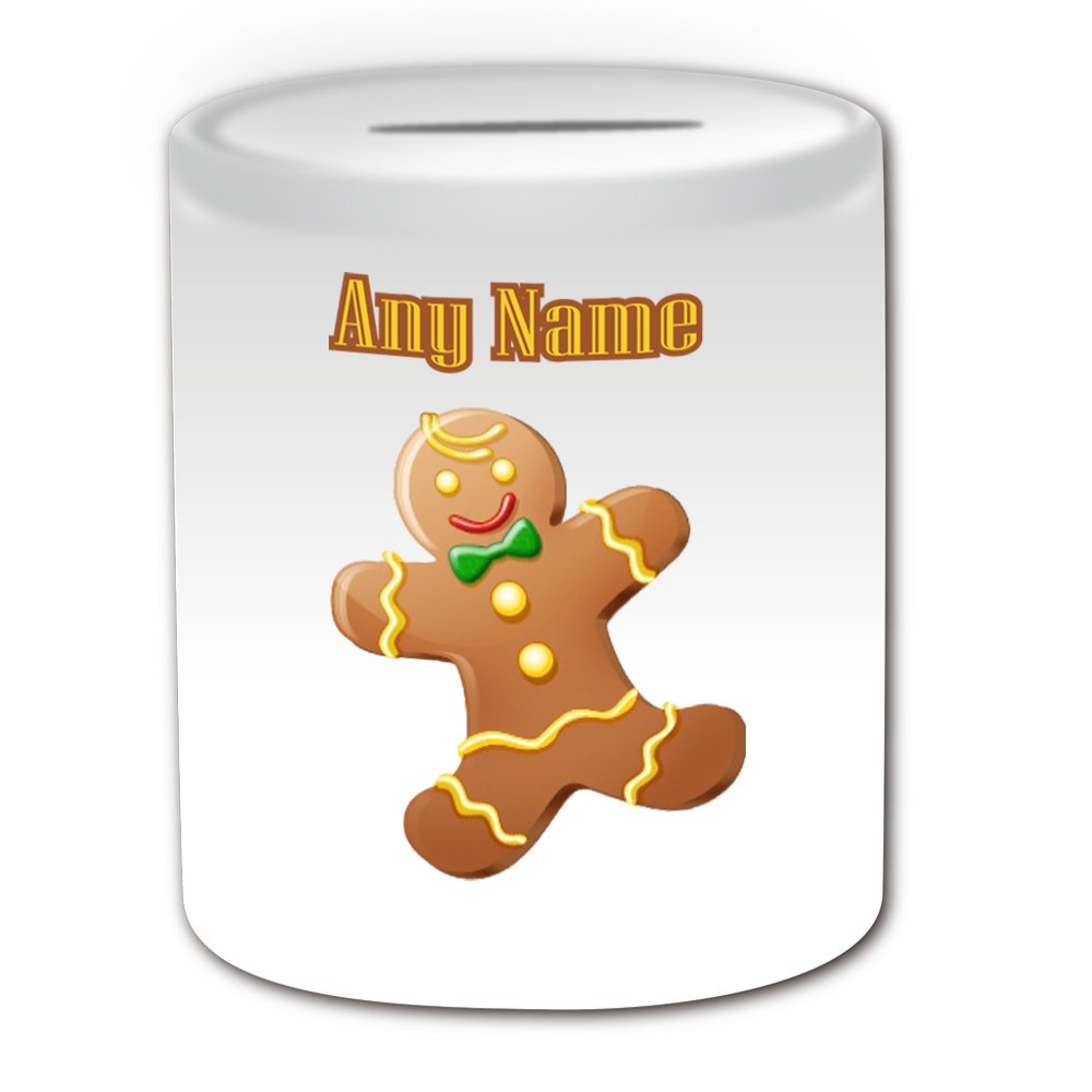 Unigift White Personalised Gift - Gingerbread Man Money Box (Fairy Tale Design Theme, ) - Any Name/Message On Your Unique - Saving Piggy Bank - Ginger Bread