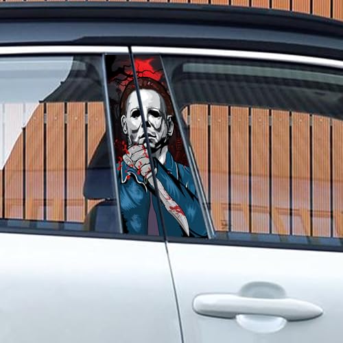 Image of Halloween Cars Body Horror Sticker, Horror Car Center Pillar Decals,Classic Movie Characters Michael Scary Child Door Window Pillar Posts Trim(Michael Killer)