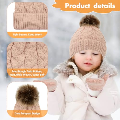 Zando Baby Newborn Hats Knit Soft Infant Kids Winter Hat Pom Pom Warm Christmas Beanie Hat and Mitten Set for Boys Girls2
