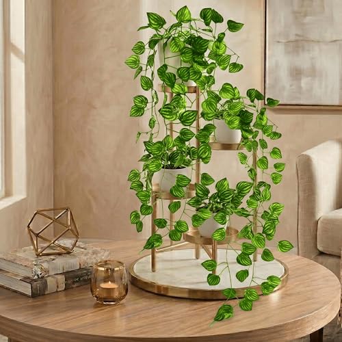 Image of Dekorly Artificial Hanging Garland with Pot - 100cm Rose Vine, 10cm Decorative Pot for Table, Shelf & Wall Decor (4, Vines-02)