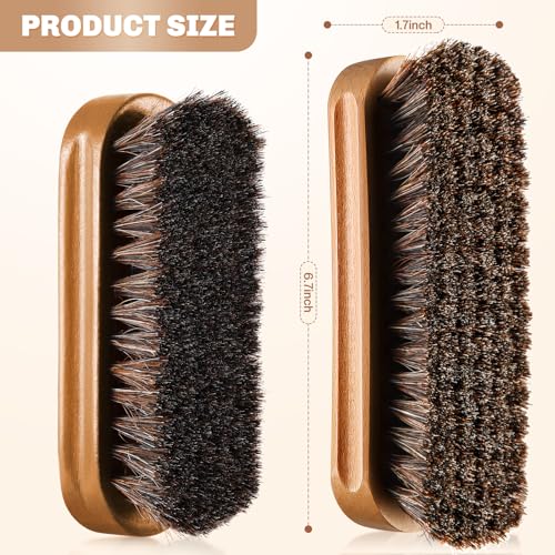 Image of 2 Pcs Horsehair Shine Shoes Brush Kit Polish Dauber Applicators Cleaning Leather Shoes Boots Care Brushes Suede Cleaner Brush(Wooden Concaved Brush)