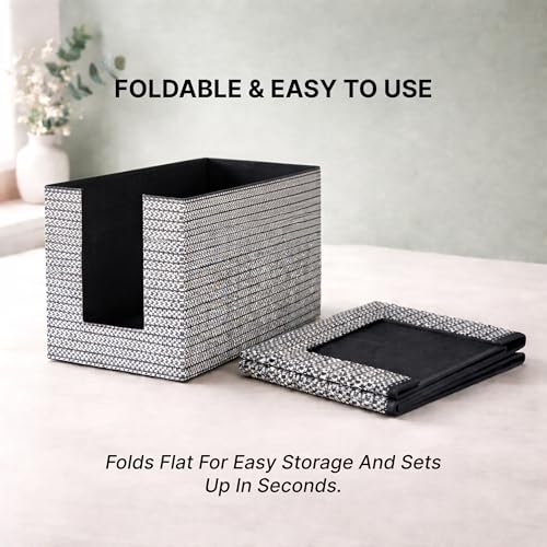 Image of DALUCI Shirt Stacker & Clothes Organizer for Wardrobe | Non-Woven Foldable Storage Box for Cupboard, Closet & Bedroom | Strong Collapsible Fabric Organizer | 40x25x24 cm - Pack of 3 (Black)