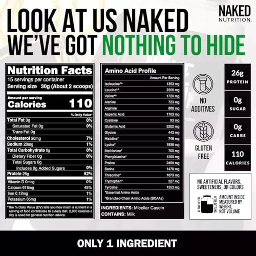 Image of NAKED Casein - 1Lb Micellar Casein Protein - Bulk, Zero Carb, NSF Certified, GMO-Free, Gluten Free, Soy Free, Preservative Free - Stimulate Muscle Growth - Enhance Recovery - 15 Servings
