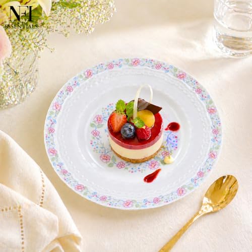 Image of NFI essentials 8 inch Ceramic Quarter Plate with Elegant Blue Floral Design, Premium Serving Plate for Snacks, Desserts, Breakfast & Appetizers, Microwave & Dishwasher Safe