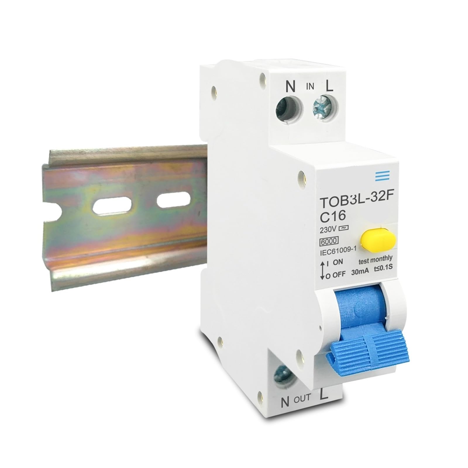 Disyuntor diferencial automático RCBO 1P+N 6KA con protección contra sobrecorriente, 18 mm, 230 V, 50/60 Hz, 1 unidad(10A)