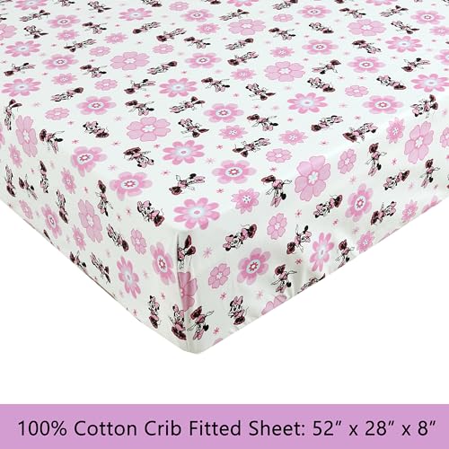 Image of Cozy Line Home Fashions Pink Minnie Mouse Floral 3 Piece Cotton Toddler Sheet Set