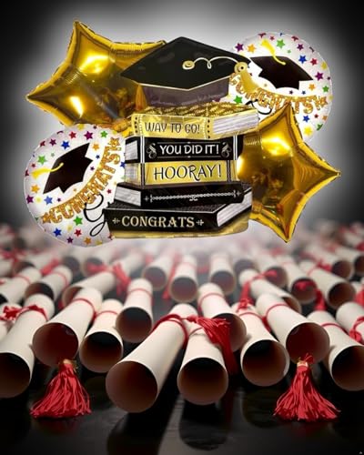 Image of Atpata Funky Happy Graduation You Did It Hooray Textbooks Foil Balloon Set for Grad Day Parties, Convocation Ceremonies, Passing Out Events