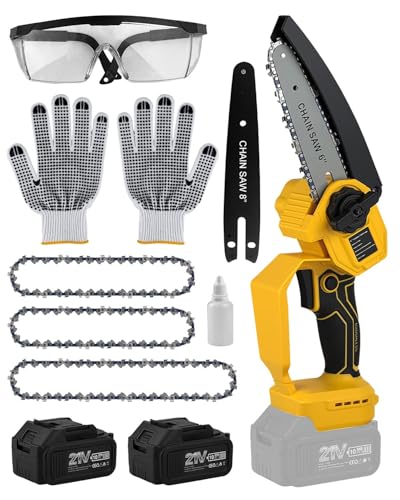 Mini Motosierra Batería 6 & 8 Pulgadas, 21V/4000Ah 2 Baterías, Pantalla LED 1000W Sierra Eléctrica, 18000RPM Motor Potente Podadora Eléctrica para Podar Árboles, Corte de Madera y Jardín