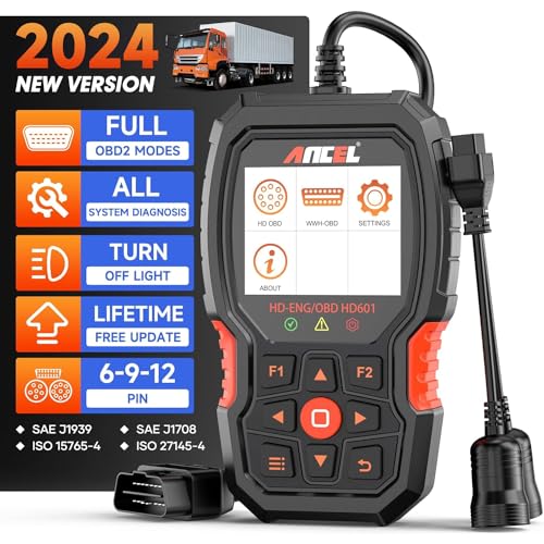 ANCEL Heavy Duty Truck Scanner HD601 All System Diesel Diagnostic Scan Tool fits for Cummins, Detroit, Freightliner, International, Paccar, Check Engine for Truck & Car 2 in 1 Code Reader