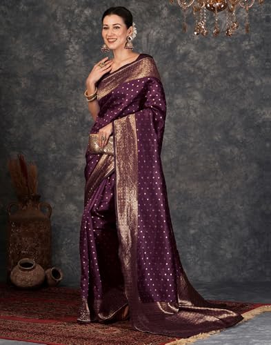 Image of SIRIL Women's Banarasi Soft Silk Saree Pure Silk with Unstitched Blouse Piece