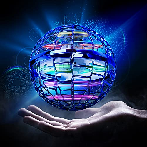 Flying Ball Toys,360Â°Rotating Hand Controlled Flying Orb Ball Toys Magic Led Lights Controller Mini Drone Flying Toy Spinning UFO Safe for Kids Adults Indoor Outdoor (Blue)
