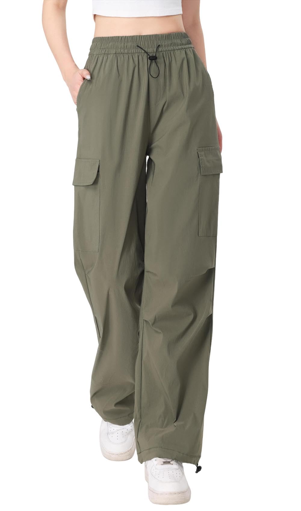 Pantalon Cargo Femme Strech Large Pantalons de Travail à Séchage Rapide Elastique Taille Haute Multipoche Y2K Streetwear