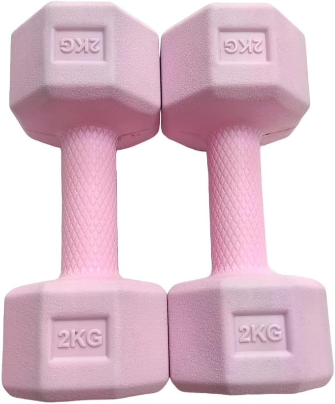 PVC (HEX Shape) Dumbbells (2 Kg. X 2 = 4 Kg) Pack of 2 for Home Gym Equipment |Gym Exercise|Home Workout | Fitness Kit|Dumbbells Weights for Whole Body Workout (Color : Baby Pink)