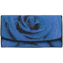 Authentic Pearl Fish Skin Lady Long Wallet Female Card Holders Genuine Exotic Stingray Leather Women Large Blue Organizer Wallet