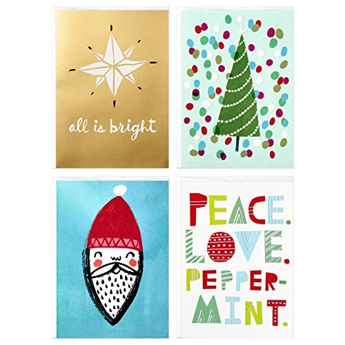 Hallmark Studio Ink Boxed Christmas Cards Assortment, Peace Love Peppermint (12 Cards with Envelopes)