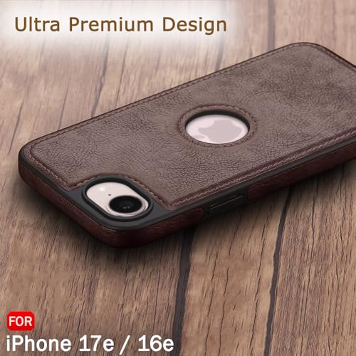 Image of TheGiftKart for iPhone 16e / iPhone 17e Case, Leather Finish Back Cover, Shockproof Design, Raised Edges for Camera & Screen Protection, Stunning Minimalist Design Back Cover Case (Black, Brown)