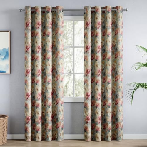 Image of haus & kinder Blackout Door Curtains 7 Feet Long Pack of 2 Door Curtains, 7 Feet Curtains for Door, 100% Room Darkening (Floral Canvas, 114x213 CM)