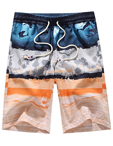 SSLR Men's Beach Shorts Floral Quick Dry Hawaiian Aloha Swim Trunks (30, Blue Grey)