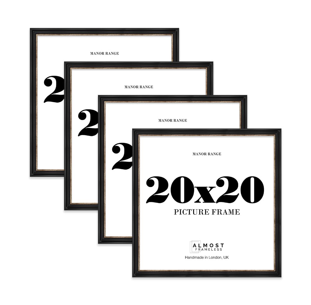 20x20 Picture Frame, Display 20x20 Pictures (50.8 x 50.8cm) - Black & Gold Vintage 42mm Edge Classic Interior Design Décor - 4 Pack